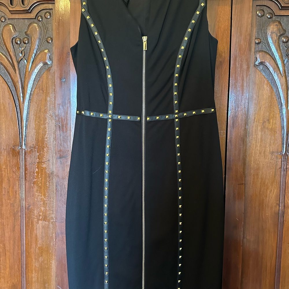 Cache Black Evening Dress with Gold Stud Accents - Picture 3 of 5